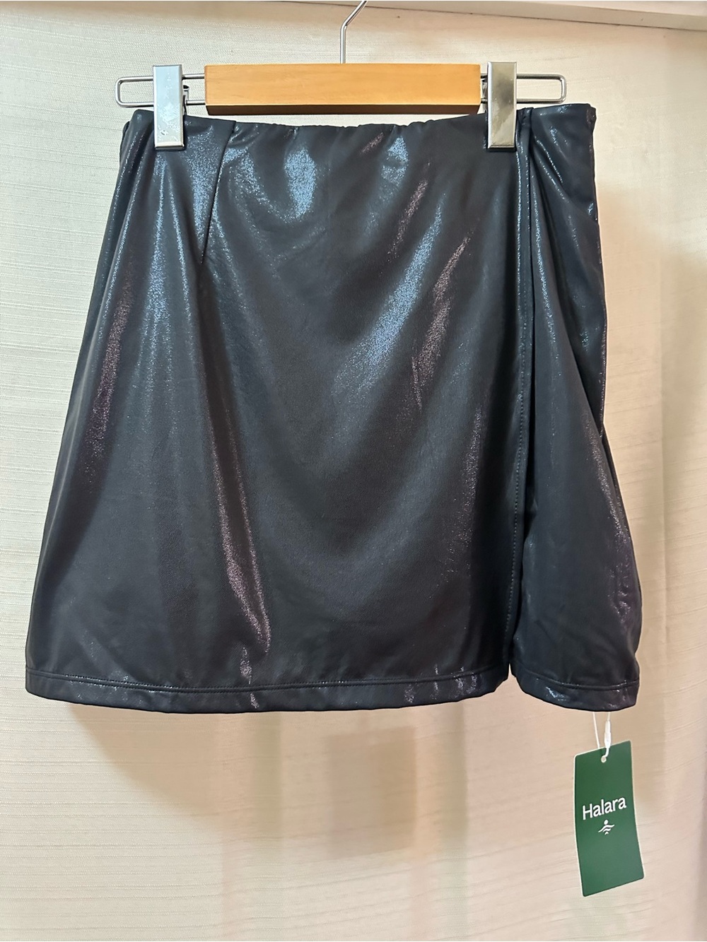 Halara Faux Leather Skort M Black Shiny Mini Skirt Built In Shorts NWT